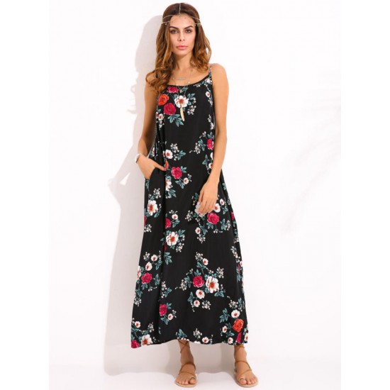 Bohemian Women Floral Sleeveless Spaghetti Strap Maxi Dresses