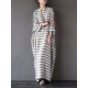 Casual Women 3/4 Sleeve Striped O-Neck Baggy Cotton Maxi Dress