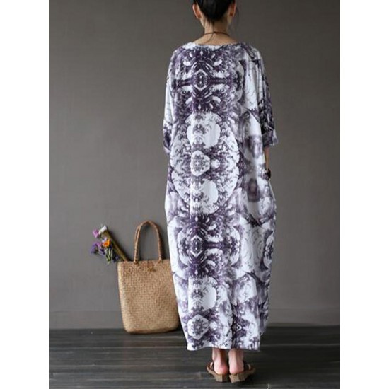 Casual Women Random Floral Printing Batwing Sleeve Maxi Dresses