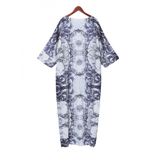 Casual Women Random Floral Printing Batwing Sleeve Maxi Dresses