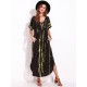 Casual Women Tie Dye Short Sleeve V-neck Loose Split Maxi Dresses