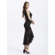 Elegant Women Backless V-neck Yarn Fishtail Stitching Party Dress