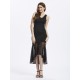 Elegant Women Backless V-neck Yarn Fishtail Stitching Party Dress