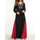 Ethnic Women Embroidery V-Neck Lace Up Long Sleeve Maxi Dress