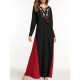 Ethnic Women Embroidery V-Neck Lace Up Long Sleeve Maxi Dress