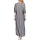 Women Casual Stripe V-neck Big Pocket Long Maxi Dress