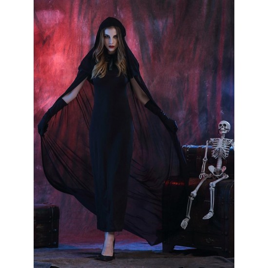 Black Devil Vampire Cosplay Costume Women Halloween Cloak Dress Clothing