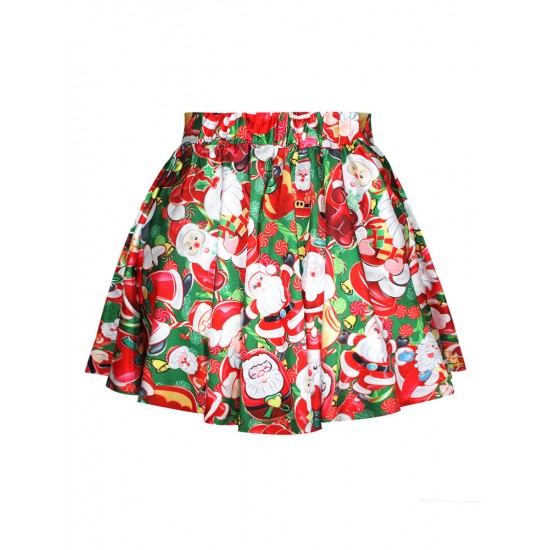 Christmas Printing Santa Claus High-waisted Women Puff Skirts