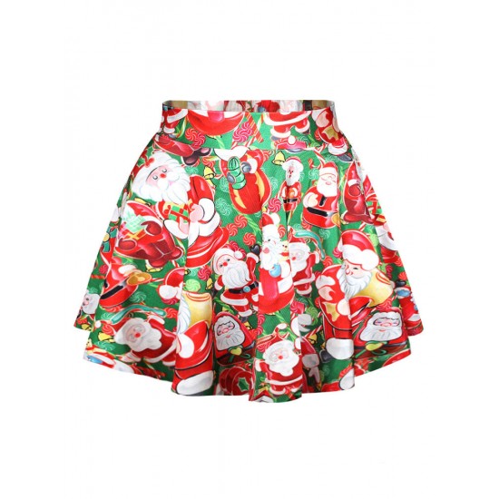 Christmas Printing Santa Claus High-waisted Women Puff Skirts