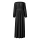 Elegant Solid Long Sleeve Vintage Waist Pleated Women Maxi Dress