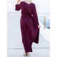 Elegant Women High Split Front Cross Irregular Hem Long Sleeve Dress with Belt