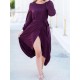 Elegant Women High Split Front Cross Irregular Hem Long Sleeve Dress with Belt