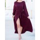 Elegant Women High Split Front Cross Irregular Hem Long Sleeve Dress with Belt