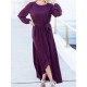 Elegant Women High Split Front Cross Irregular Hem Long Sleeve Dress with Belt