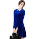 Elegant Women Long Sleeve Gold Velvet Round Neck A-Line Mini Dress