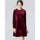 Elegant Women Long Sleeve Gold Velvet Round Neck A-Line Mini Dress