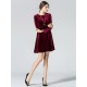 Elegant Women Long Sleeve Gold Velvet Round Neck A-Line Mini Dress