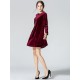 Elegant Women Long Sleeve Gold Velvet Round Neck A-Line Mini Dress