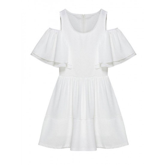 Elegant Women Off Shoulder Ruffle Chiffon Patchwork A-line Mini Dress