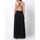 Black Sexy Backless Split Hem V-neck Maxi Dresses