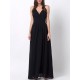 Black Sexy Backless Split Hem V-neck Maxi Dresses