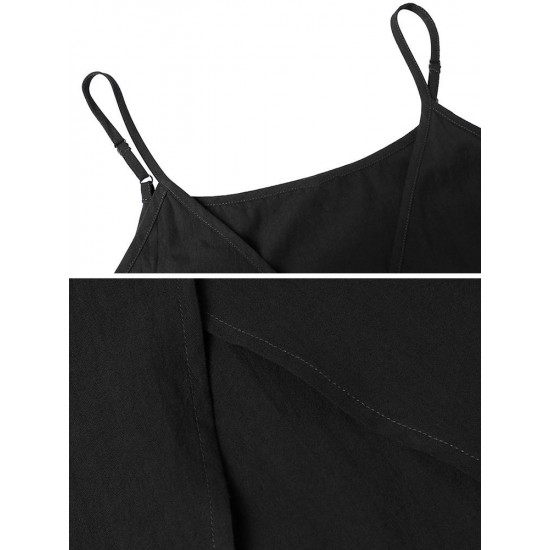 M-5XL Women Solid Color V-Neck Strap Dress with Belt