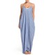 S-5XL Women Strap Sleeveless Loose Stripe Long Maxi Dress