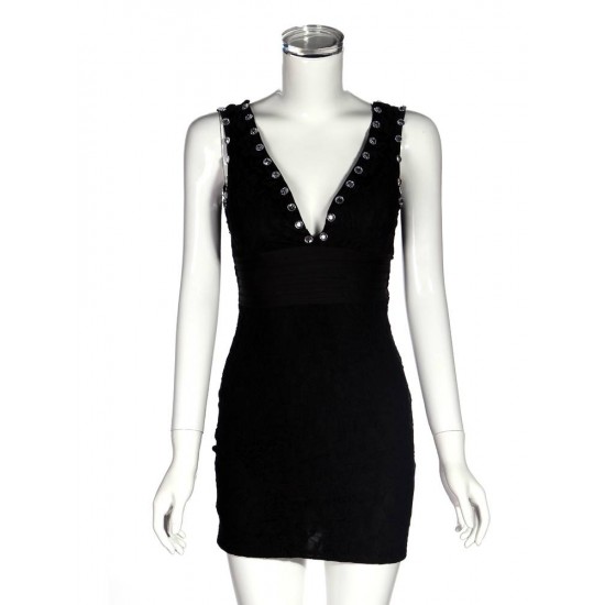 Sexy Beaded  Halter V-neck Package Hip Slim Dress Women