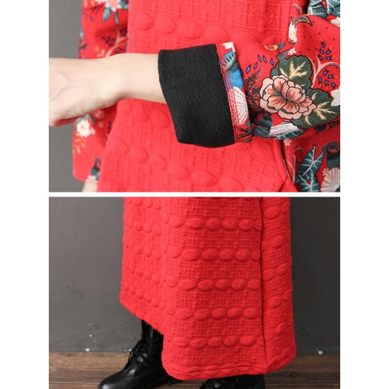 Retro Women Chinese Style Patchwork Klänning med fickor