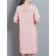 Vintage Short Sleeve Plate Buckle Square Collar Dress