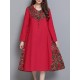 Vintage Women Cotton Linen Elegant Patchwork Hooded Dress