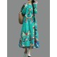 Vintage Women Cotton Linen Print Folk Style Long Sleeve O-Neck Dress