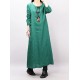 Vintage Women Loose  Solid Color Long Sleeve Dress