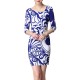 Elegant OL Slim Printed Beaded V Neck Bodycon Women Mini Dress