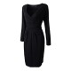 Elegant Office Lady Black V Neck Pleats Bodycon Work Dress