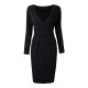 Elegant Office Lady Black V Neck Pleats Bodycon Work Dress