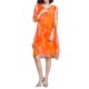 Elegant Women Flowers Printed 3/4 Sleeve Silk Dresses