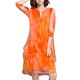 Elegant Women Flowers Printed 3/4 Sleeve Silk Dresses