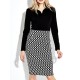 Elegant Women Lapel Front Zipper Checked Patchwork Pencil Dress