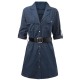 Elegant Work Pocket Lapel Shirt Dress For Women With Belt