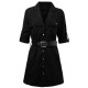 Elegant Work Pocket Lapel Shirt Dress For Women With Belt