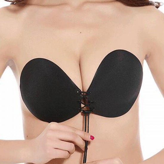 Front Drawstring Sticky Strapless Invisible Gather Nu Bra
