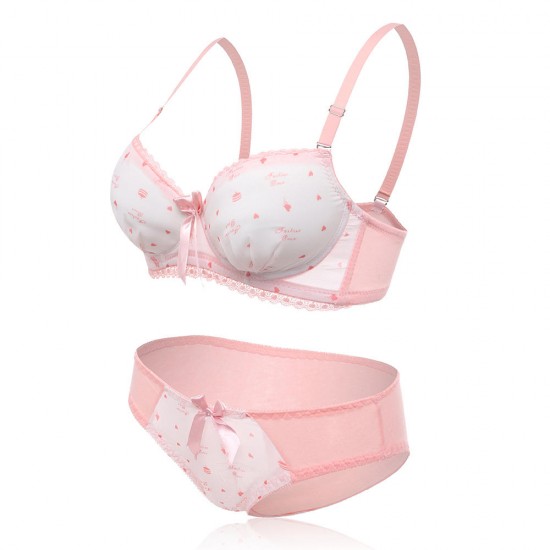 Beautiful Lace-trim Pure Cotton Underwire Young Girl Training Bra Set