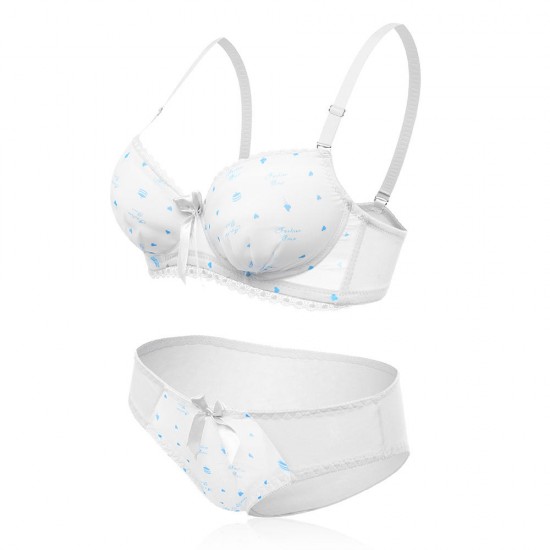 Beautiful Lace-trim Pure Cotton Underwire Young Girl Training Bra Set