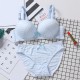 Cute Stripe Cotton Gather Adjustable Thin Wireless Trendy Bra Set