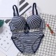 Cute Stripe Cotton Gather Adjustable Thin Wireless Trendy Bra Set