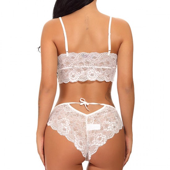 Full Lace Overhead Deep V Bras Low Waist Panties Bra Set