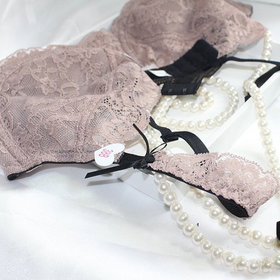 Lace Embroidery Transparent Ultra Thin Underwire Bow Comfy Bra Set