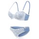 Lace Floral Half Cup Padded Gather Rims Sexy Adjustable Bra Set