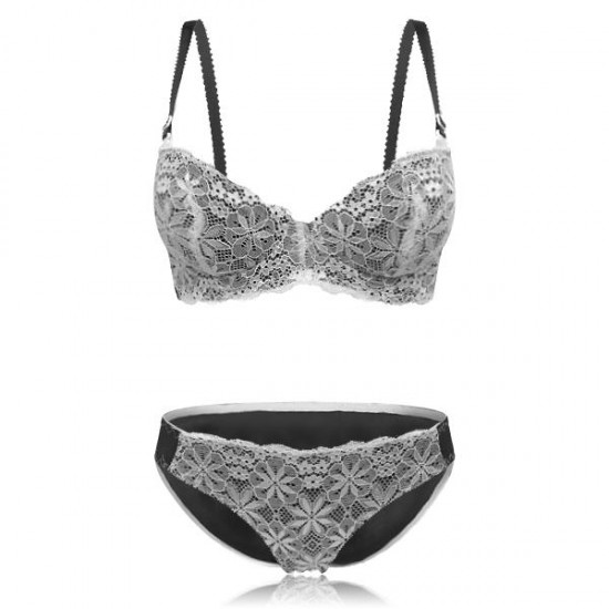 Lace Floral Half Cup Padded Gather Rims Sexy Adjustable Bra Set